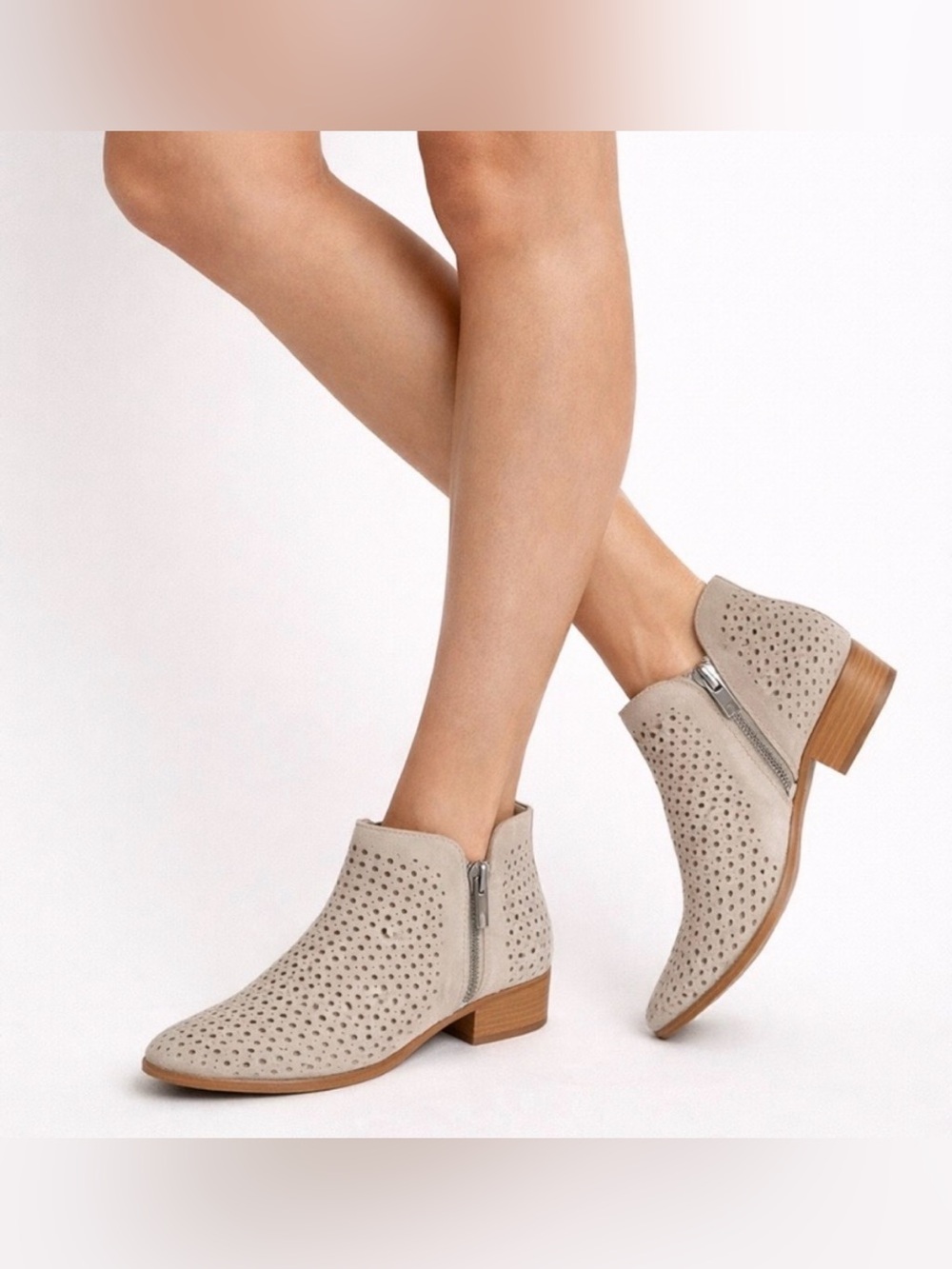 Lucky Brand Bayley Perforated Suede Ankle Booties Taupe Size 7.5
